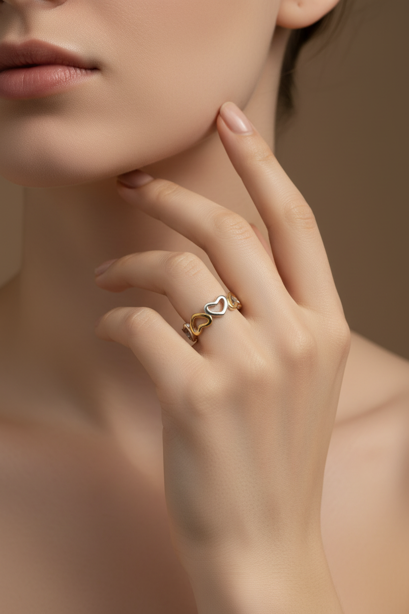 Dual tone heart ring